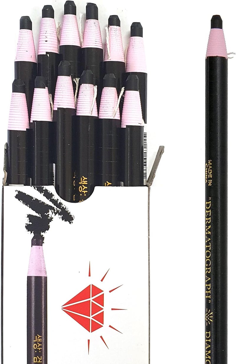 LENITH Korean Glass Markers Grease Pencils Peel-Off Type Grease Pencils China and Porcelin Marker/Wax pencil for Vinyl, Metal, Skin, Paper, window glass, Checking Markers (12 Pencils) Color:Black - Image 1